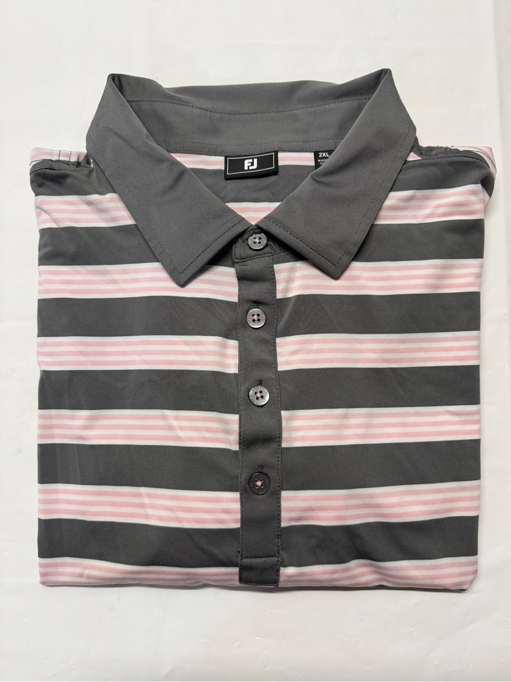 FootJoy Charcoal and Light Pink Striped Polo Shirt